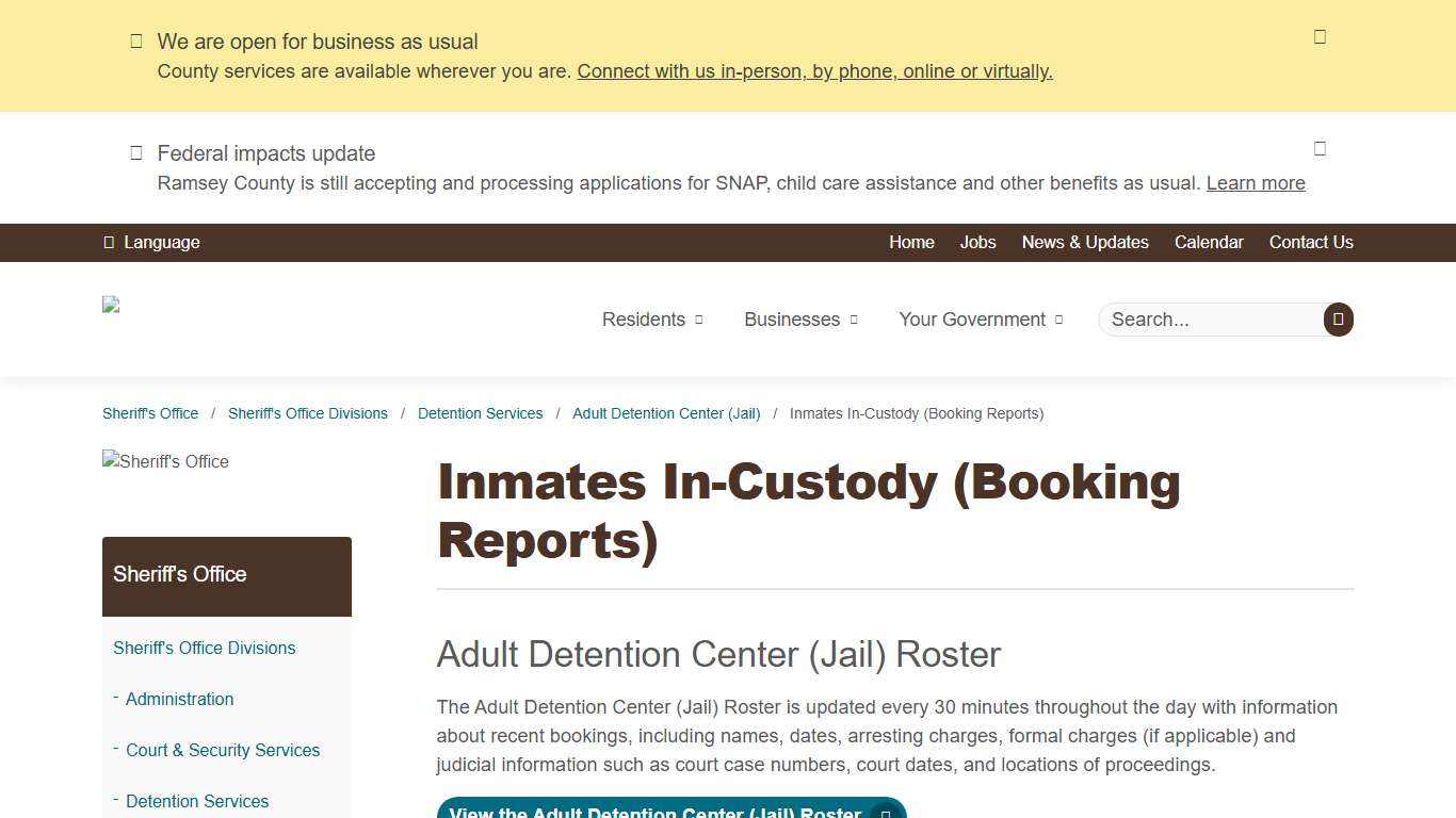 Inmates In-Custody (Booking Reports) Ramsey County, Minnesota